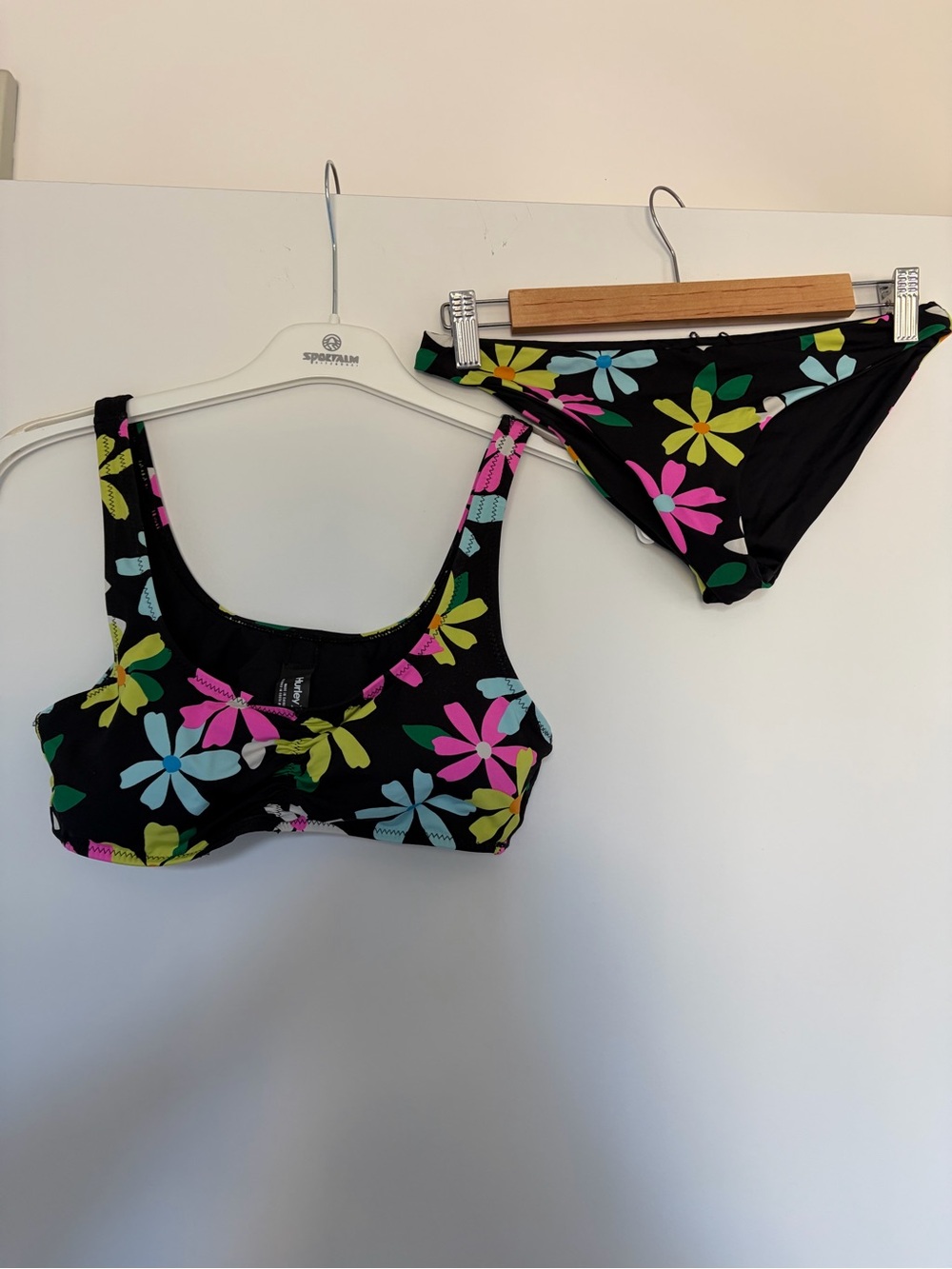 Hurley Black Floral Bikini Set with Pink, Blue & Yellow Flowers